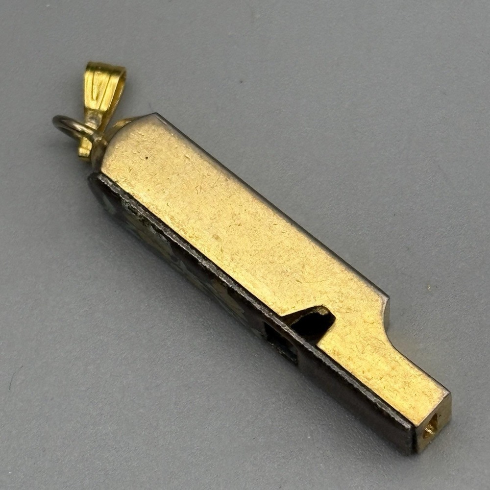 Vintage Whistle Pendant Gold Tone Enamel Floral Boho Festival RARE - Picture 5 of 10